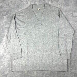 Gap Brooklyn V-Neck Sweater L Women Gray Merino Wool Nylon Knit Top Oversized